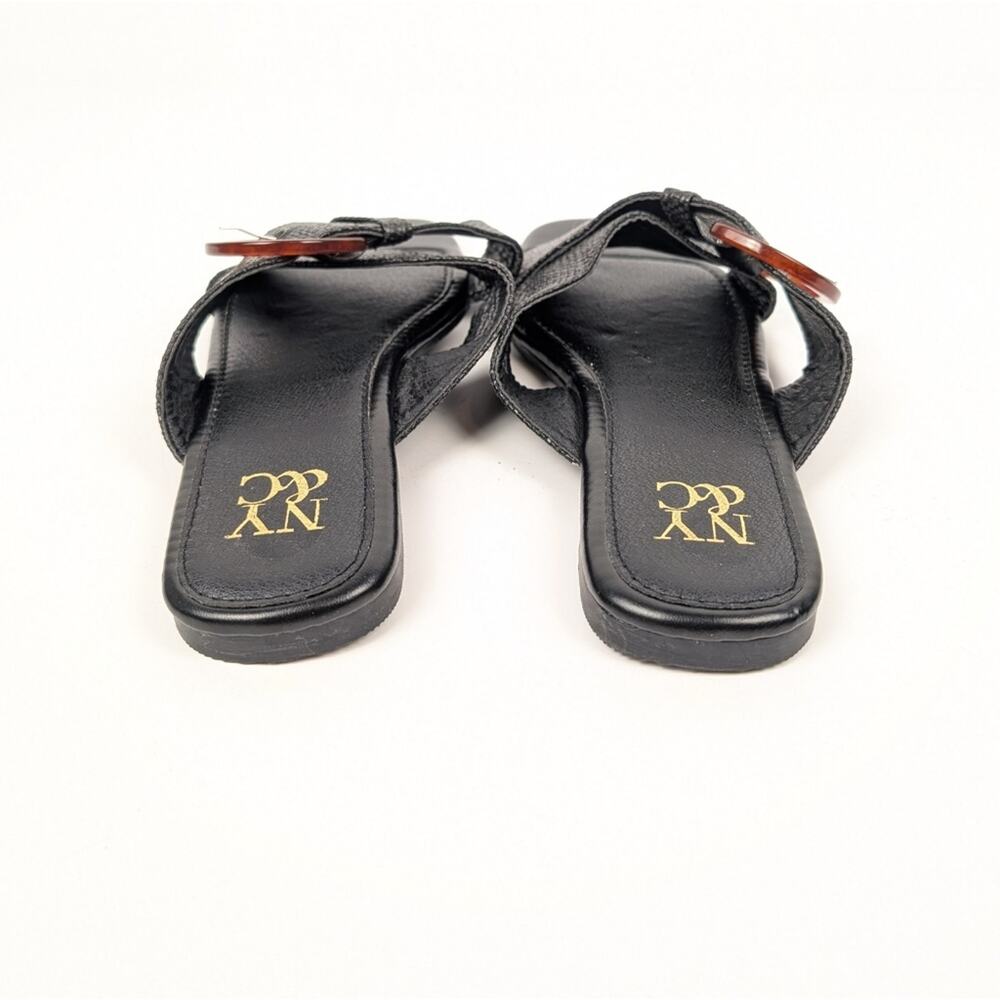 New York & Company Black Criss Cross Slip On Buckle Flat Sandals Size 6 - Picture 6 of 9